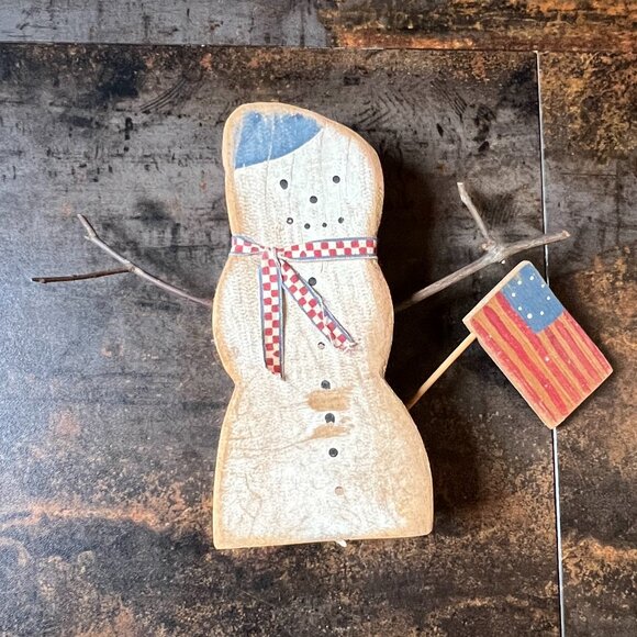 Lot of 3 Handmade Christmas Primitives Raggedy Santa/Wooden Snowman/Wooden Santa - Picture 11 of 15